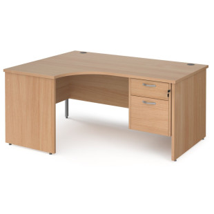 Universal Left Hand Curved Desk With 2 Lockable Drawers, 1.6m Wide